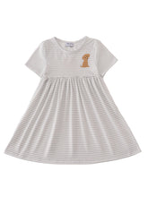 Puppy Embroidery Stripe Dress