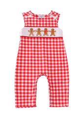 Red Christmas Gingerbread Embroidery Overalls