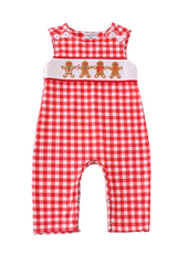 Red Christmas Gingerbread Embroidery Overalls