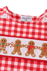Red Christmas Gingerbread Embroidery Overalls