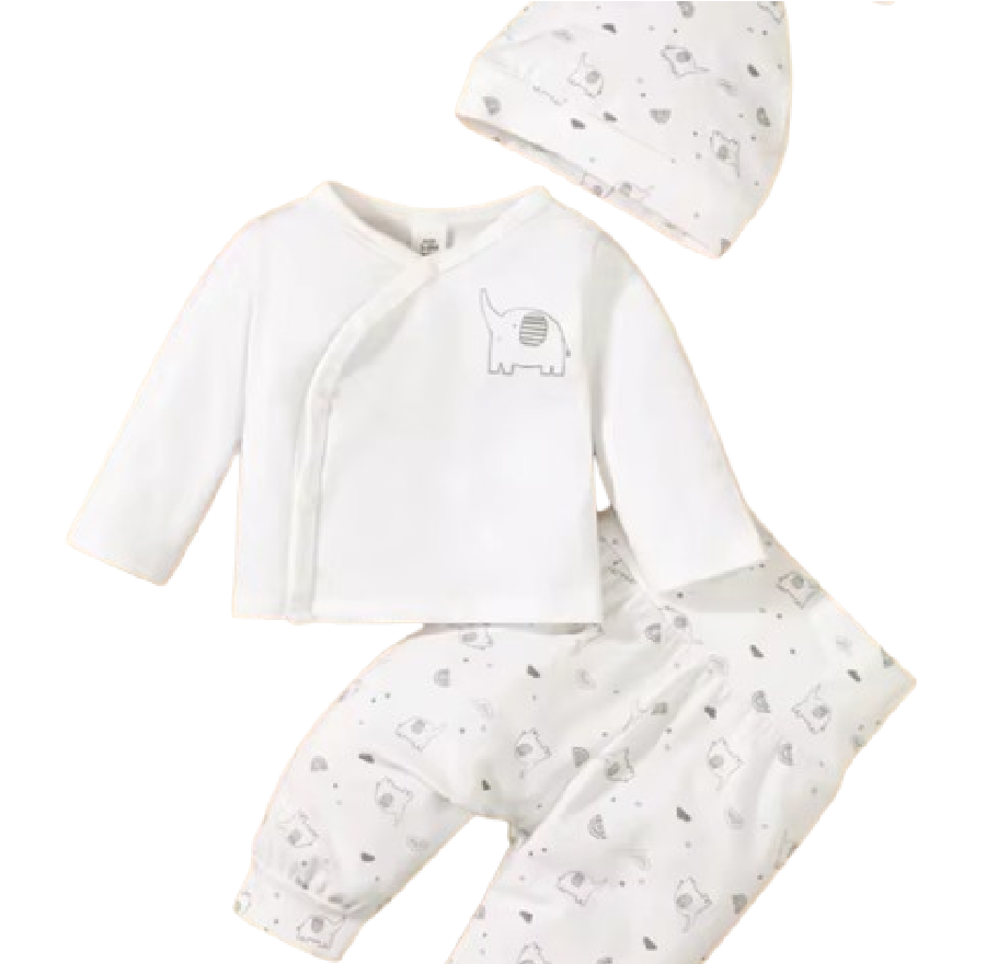 3PCS Baby Set Elephant Long Sleeve Fall Outfit