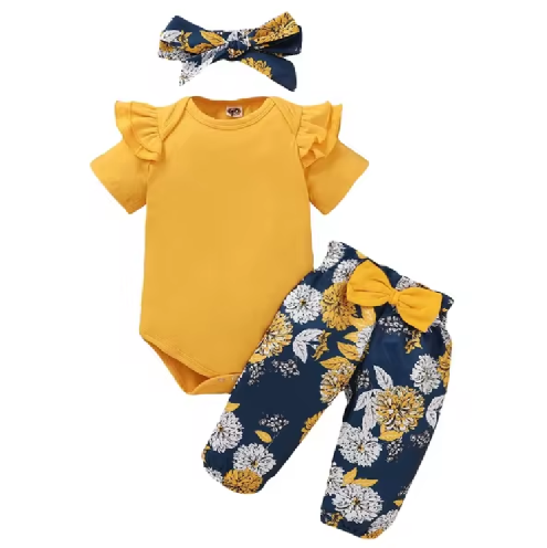 Baby Girl Short Sleeve Bodysuit 3 PCS Set