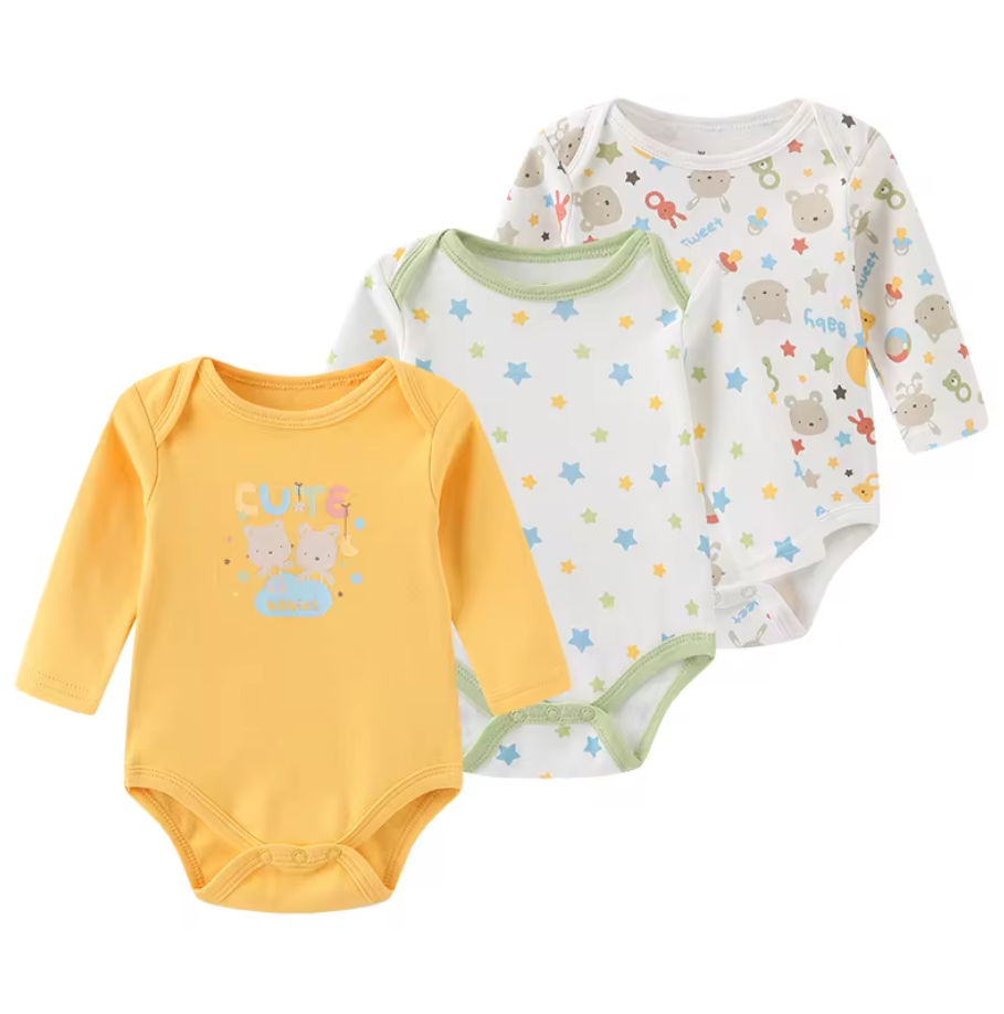 Baby Long-Sleeve Bodysuit Cartoon (3-Pack)