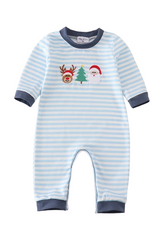 Blue Holiday Embroidery Romper