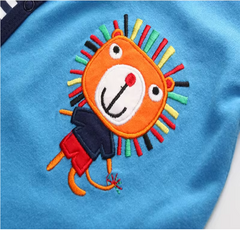 Blue Striped Lion Print Onesie