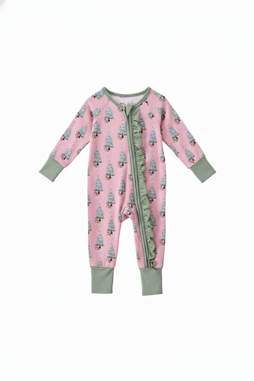 Christmas Tree Ruffle Zipper Romper