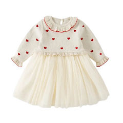 Girl Princess Sweater Mesh Love Dress
