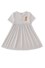 Puppy Embroidery Stripe Dress