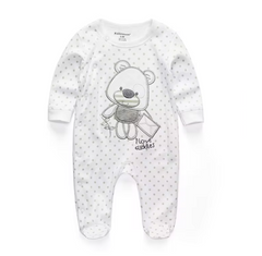 Baby Cotton Bear Print Footed One-Piece